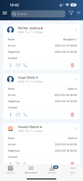 Capture d'écran de l'application du calendrier mobile