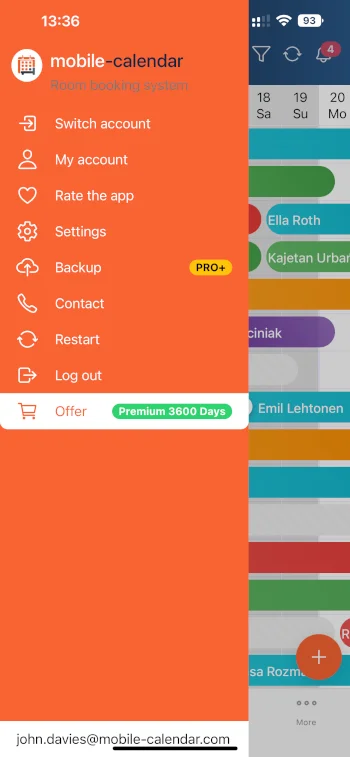 Snímek obrazovky aplikace mobile-calendar