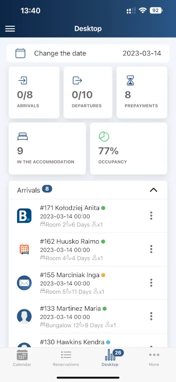 Skärmbild av mobile-calendar applikationen